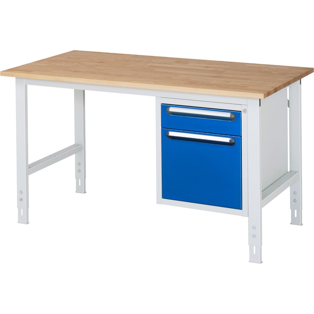 Produktabbildung Nr. 1: RAU höhenverstellbarer Werktisch Serie TOM, HxBxT 760-1.080 x 1.500 x 800 mm, 2 Schubladen, Arbeitsplatte Buche-Massiv
