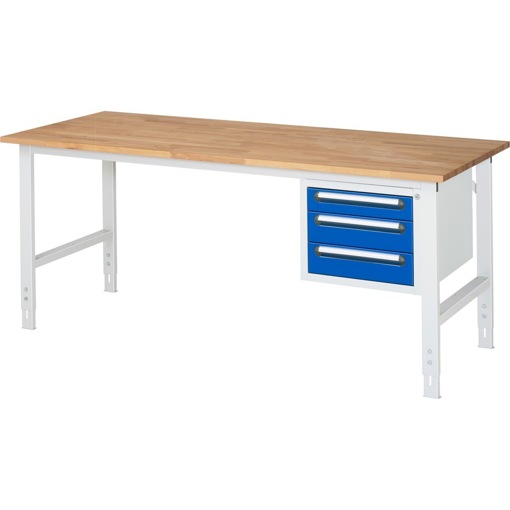 Produktabbildung Nr. 1: RAU höhenverstellbarer Werktisch Serie TOM, HxBxT 760-1.080 x 2.500 x 800 mm, 2 Schubladen, Arbeitsplatte Buche-Massiv