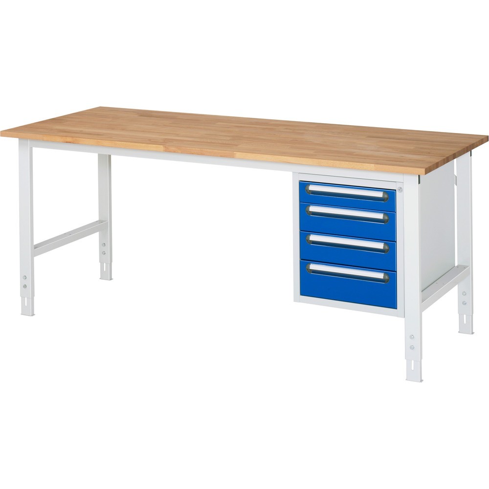 Produktabbildung Nr. 1: RAU höhenverstellbarer Werktisch Serie TOM, HxBxT 760-1.080 x 2.500 x 800 mm, 2 Schubladen, Arbeitsplatte Buche-Massiv