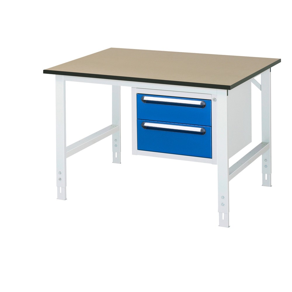 Produktabbildung Nr. 1: RAU höhenverstellbarer Werktisch Serie TOM, HxBxT 760-1.080 x 1.250 x 1.000 mm, 2 Schubladen, MDF Arbeitsplatte
