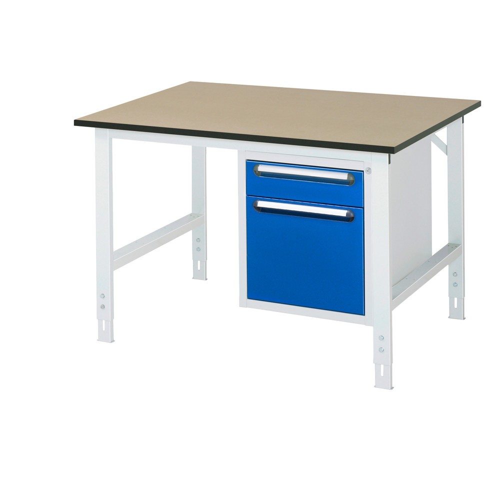 Produktabbildung Nr. 1: RAU höhenverstellbarer Werktisch Serie TOM, HxBxT 760-1.080 x 1.250 x 1.000 mm, 2 Schubladen, MDF Arbeitsplatte