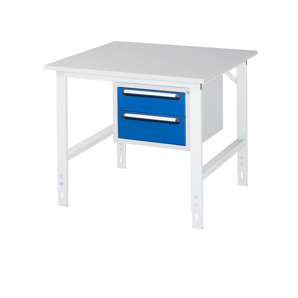 Produktabbildung Nr. 1: RAU höhenverstellbarer Werktisch Serie TOM, HxBxT 760-1.080 x 1.000 x 1.000 mm, 2 Schubladen, Arbeitsplatte Melamin-Belag