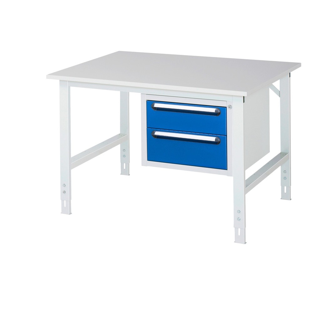Produktabbildung Nr. 1: RAU höhenverstellbarer Werktisch Serie TOM, HxBxT 760-1.080 x 1.250 x 1.000 mm, 2 Schubladen, Arbeitsplatte Melamin-Belag