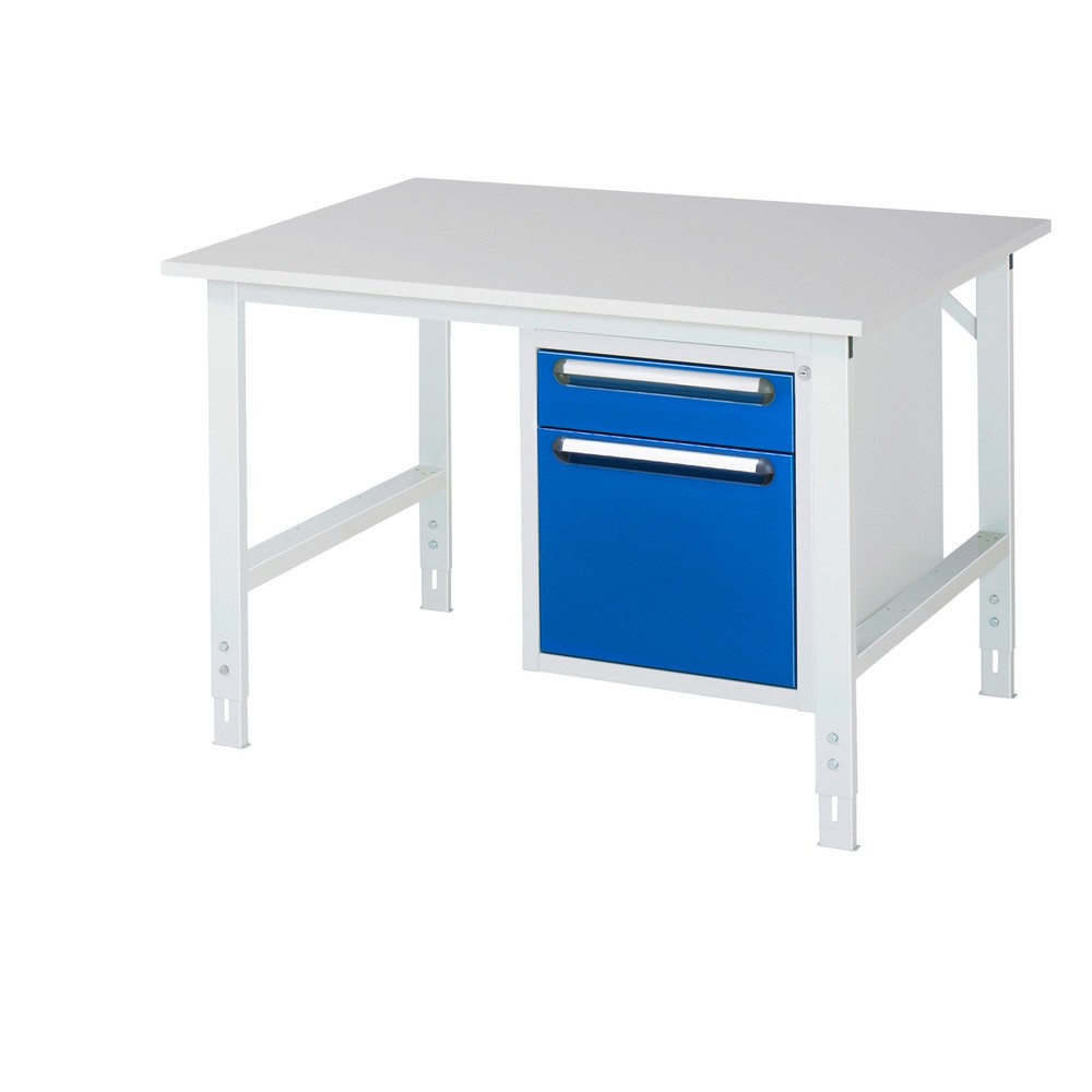 Produktabbildung Nr. 1: RAU höhenverstellbarer Werktisch Serie TOM, HxBxT 760-1.080 x 1.250 x 1.000 mm, 2 Schubladen, Arbeitsplatte Melamin-Belag