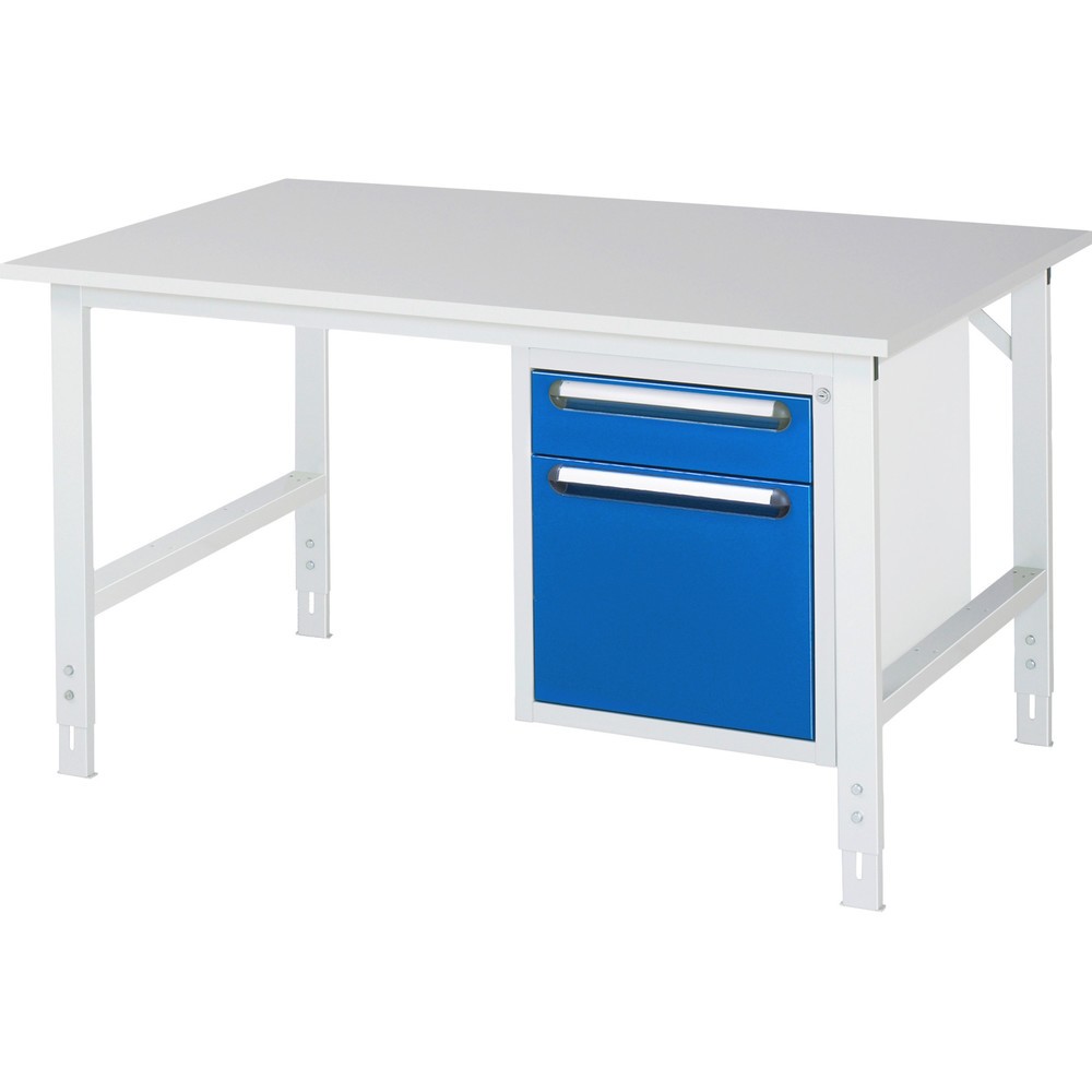 Produktabbildung Nr. 1: RAU höhenverstellbarer Werktisch Serie TOM, HxBxT 760-1.080 x 1.500 x 1.000 mm, 2 Schubladen, Arbeitsplatte Melamin-Belag
