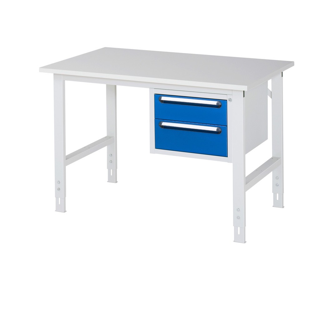 Produktabbildung Nr. 1: RAU höhenverstellbarer Werktisch Serie TOM, HxBxT 760-1.080 x 1.250 x 800 mm, 2 Schubladen, Arbeitsplatte Melamin-Belag