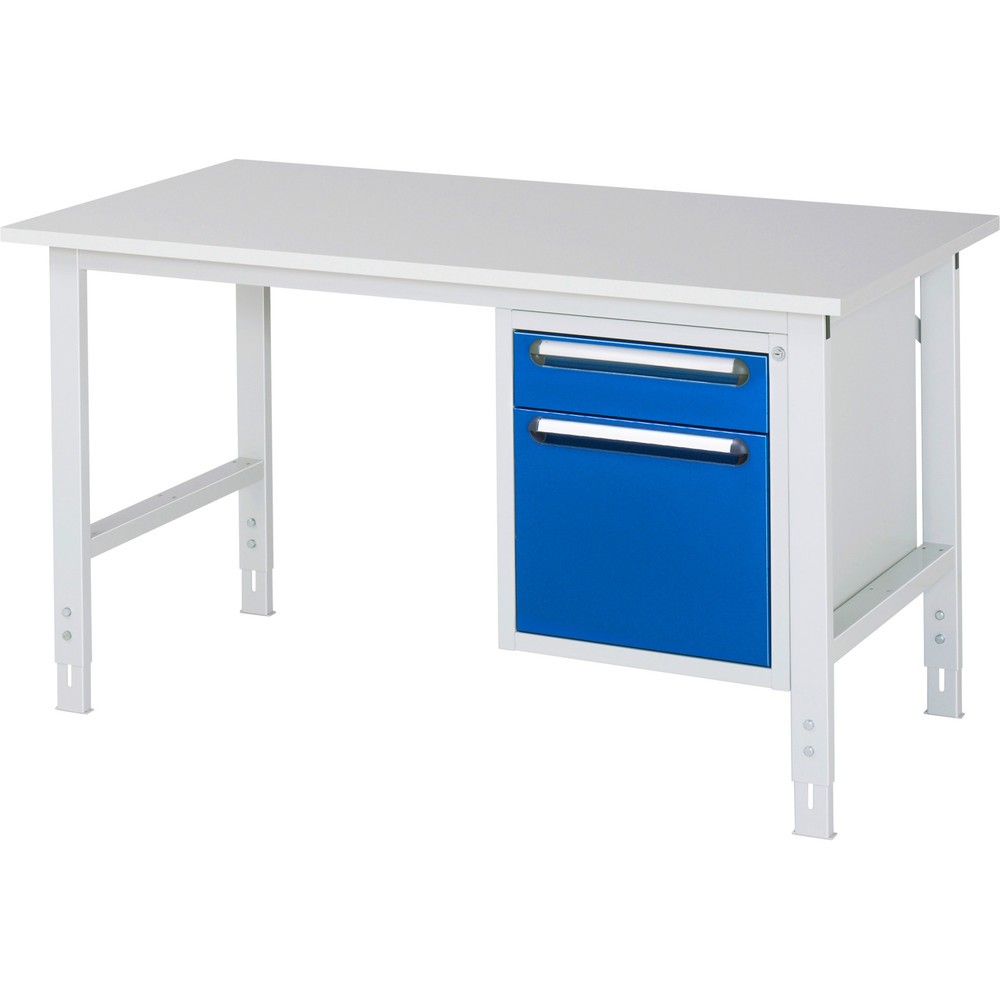 Produktabbildung Nr. 1: RAU höhenverstellbarer Werktisch Serie TOM, HxBxT 760-1.080 x 1.500 x 800 mm, 2 Schubladen, Arbeitsplatte Melamin-Belag