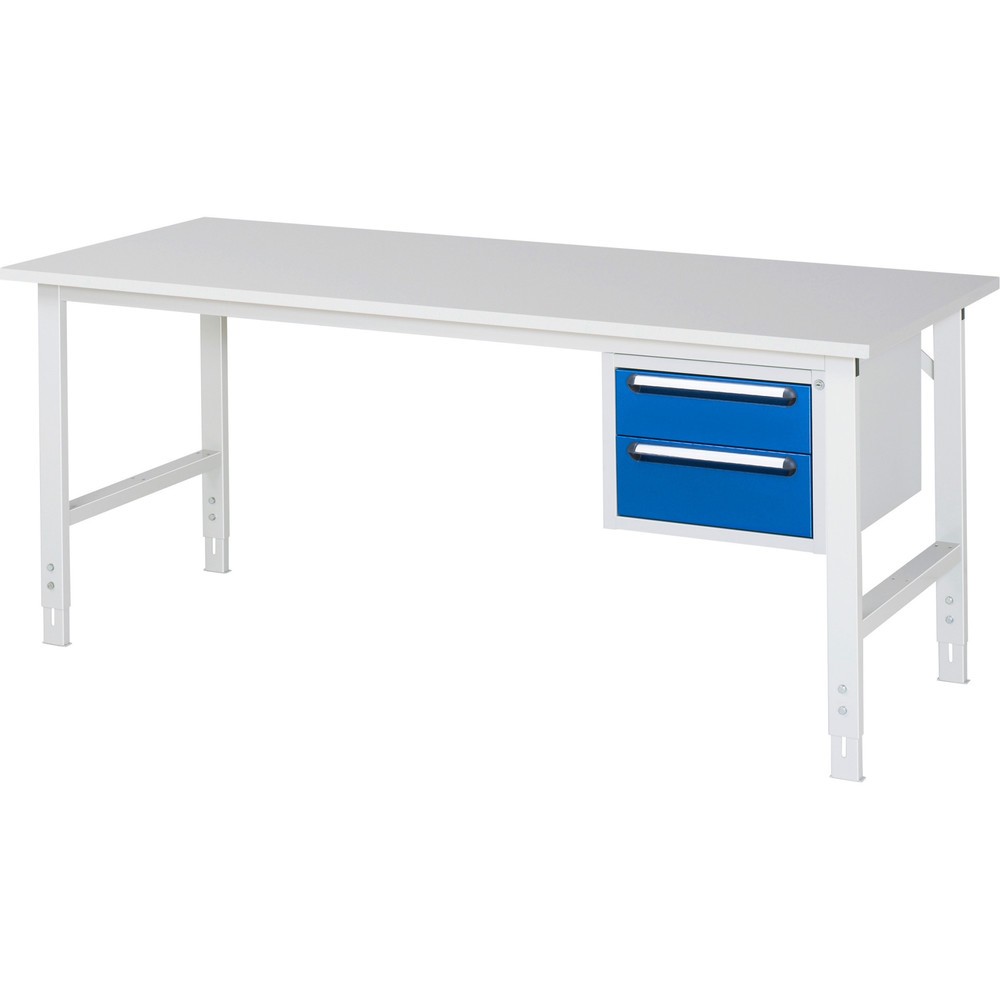 Produktabbildung Nr. 1: RAU höhenverstellbarer Werktisch Serie TOM, HxBxT 760-1.080 x 2.500 x 800 mm, 2 Schubladen, Arbeitsplatte Melamin-Belag