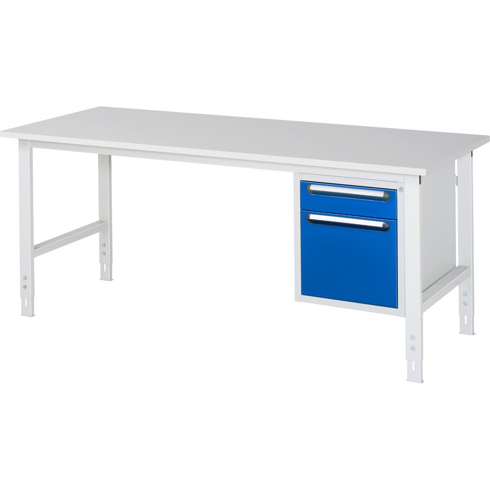 Produktabbildung Nr. 1: RAU höhenverstellbarer Werktisch Serie TOM, HxBxT 760-1.080 x 2.500 x 800 mm, 2 Schubladen, Arbeitsplatte Melamin-Belag