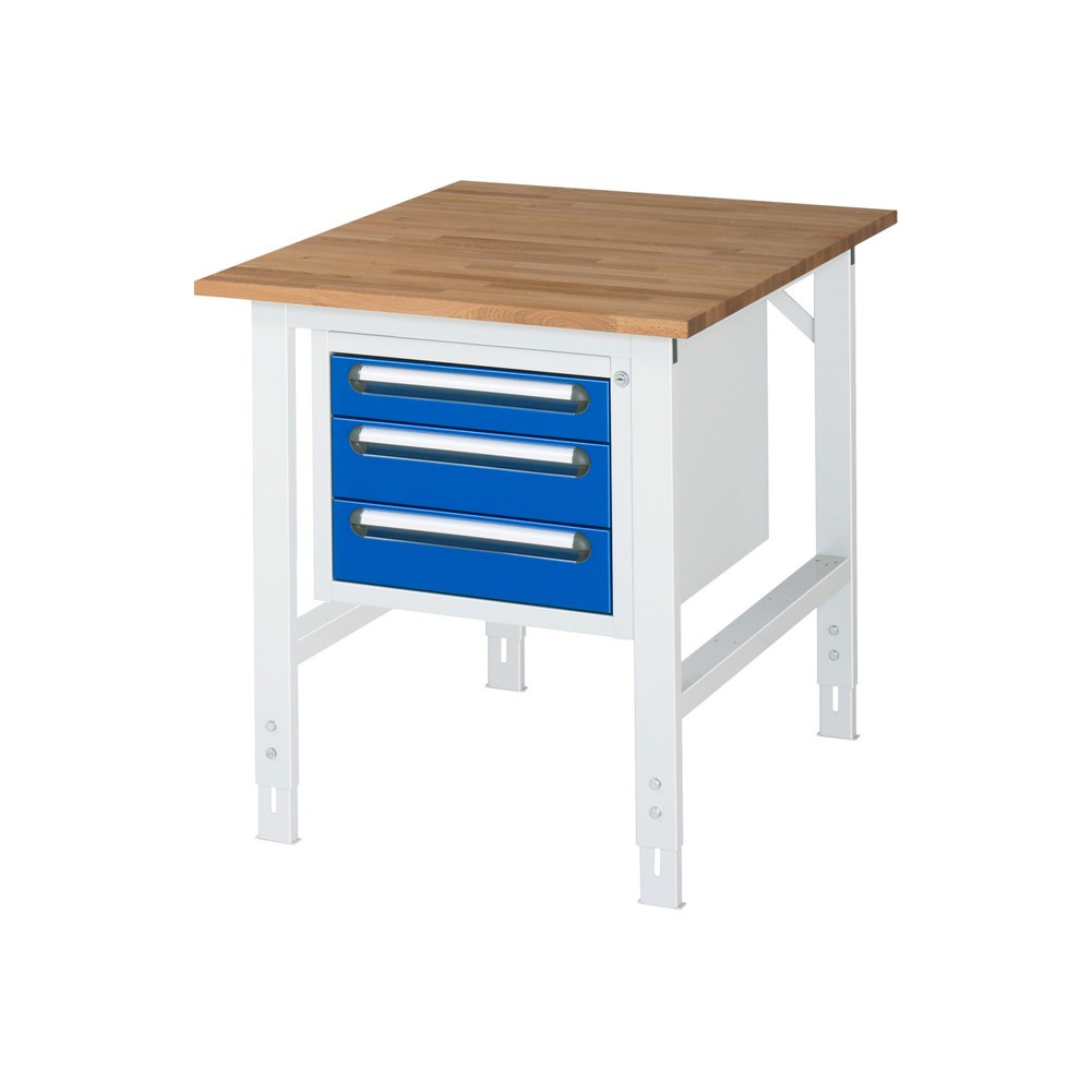 Produktabbildung Nr. 1: RAU höhenverstellbarer Werktisch Serie TOM, HxBxT 760-1.080 x 750 x 1.000 mm, 3 Schubladen, Arbeitsplatte Buche-Massiv
