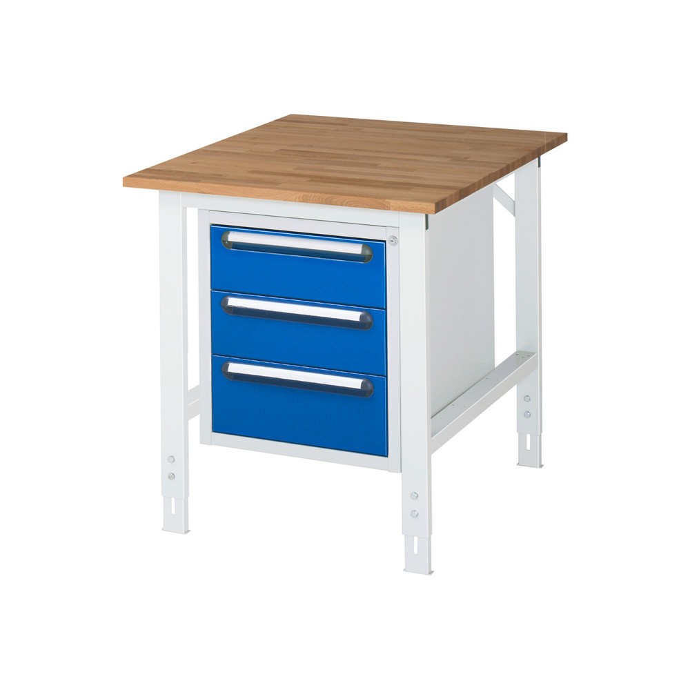 Produktabbildung Nr. 1: RAU höhenverstellbarer Werktisch Serie TOM, HxBxT 760-1.080 x 750 x 1.000 mm, 3 Schubladen, Arbeitsplatte Buche-Massiv