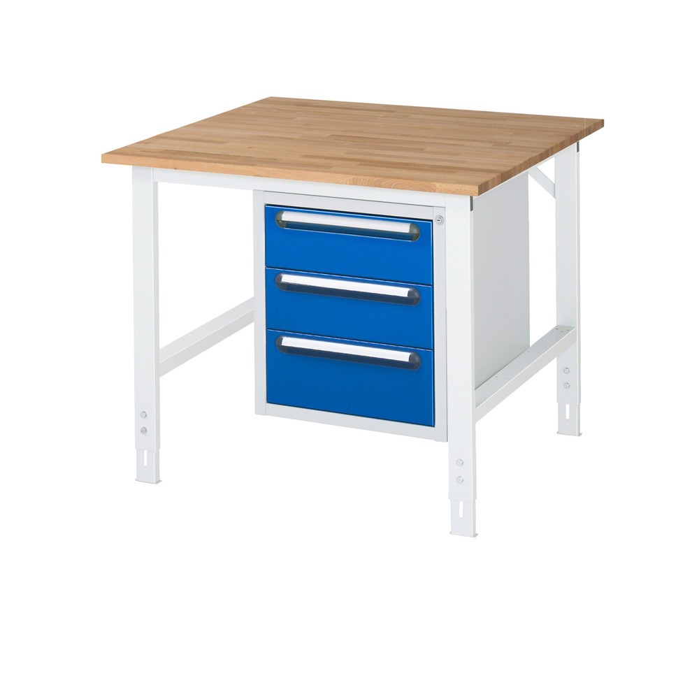 Produktabbildung Nr. 1: RAU höhenverstellbarer Werktisch Serie TOM, HxBxT 760-1.080 x 1.000 x 1.000 mm, 3 Schubladen, Arbeitsplatte Buche-Massiv