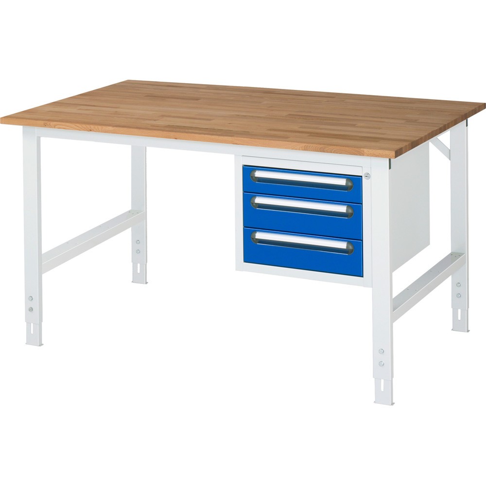 Produktabbildung Nr. 1: RAU höhenverstellbarer Werktisch Serie TOM, HxBxT 760-1.080 x 1.500 x 1.000 mm, 3 Schubladen, Arbeitsplatte Buche-Massiv