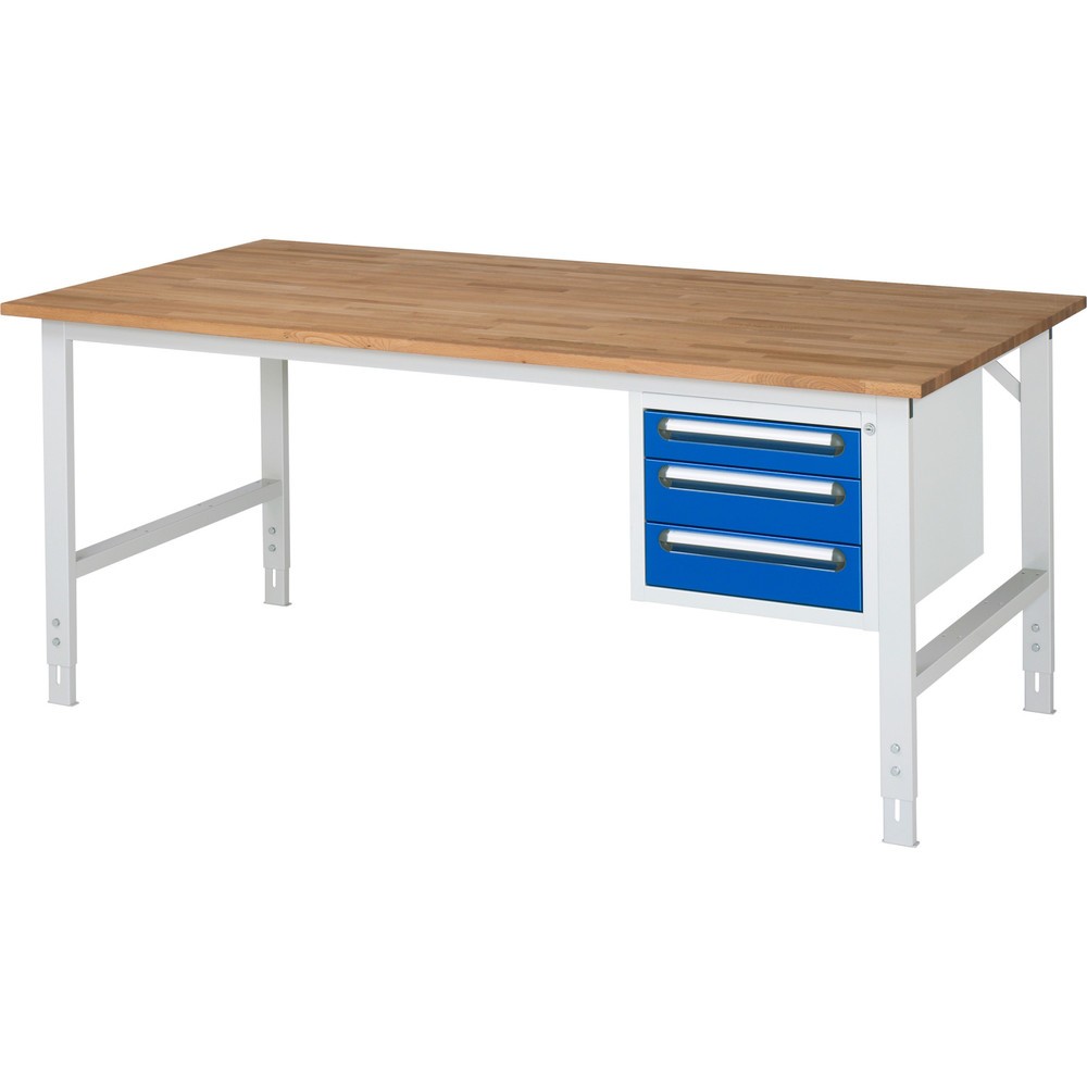 Produktabbildung Nr. 1: RAU höhenverstellbarer Werktisch Serie TOM, HxBxT 760-1.080 x 2.500 x 1.000 mm, 3 Schubladen, Arbeitsplatte Buche-Massiv