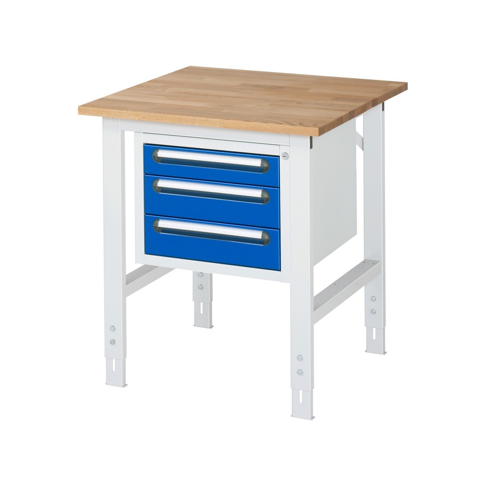 Produktabbildung Nr. 1: RAU höhenverstellbarer Werktisch Serie TOM, HxBxT 760-1.080 x 750 x 800 mm, 3 Schubladen, Arbeitsplatte Buche-Massiv