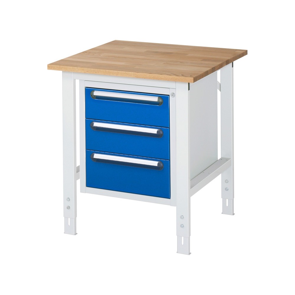 Produktabbildung Nr. 1: RAU höhenverstellbarer Werktisch Serie TOM, HxBxT 760-1.080 x 750 x 800 mm, 3 Schubladen, Arbeitsplatte Buche-Massiv