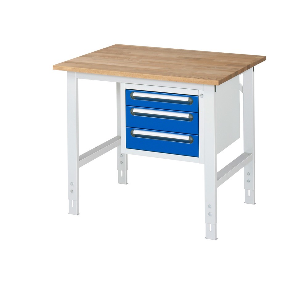 Produktabbildung Nr. 1: RAU höhenverstellbarer Werktisch Serie TOM, HxBxT 760-1.080 x 1.000 x 800 mm, 3 Schubladen, Arbeitsplatte Buche-Massiv