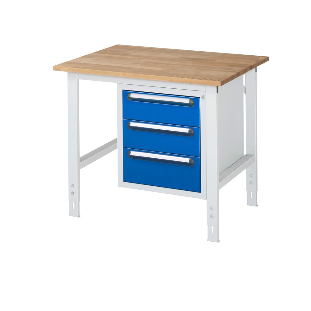 Produktabbildung Nr. 1: RAU höhenverstellbarer Werktisch Serie TOM, HxBxT 760-1.080 x 1.000 x 800 mm, 3 Schubladen, Arbeitsplatte Buche-Massiv