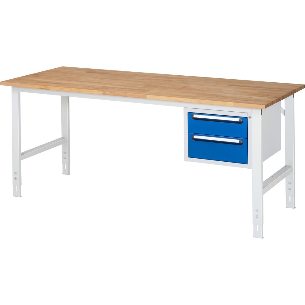 Produktabbildung Nr. 1: RAU höhenverstellbarer Werktisch Serie TOM, HxBxT 760-1.080 x 2.500 x 800 mm, 3 Schubladen, Arbeitsplatte Buche-Massiv