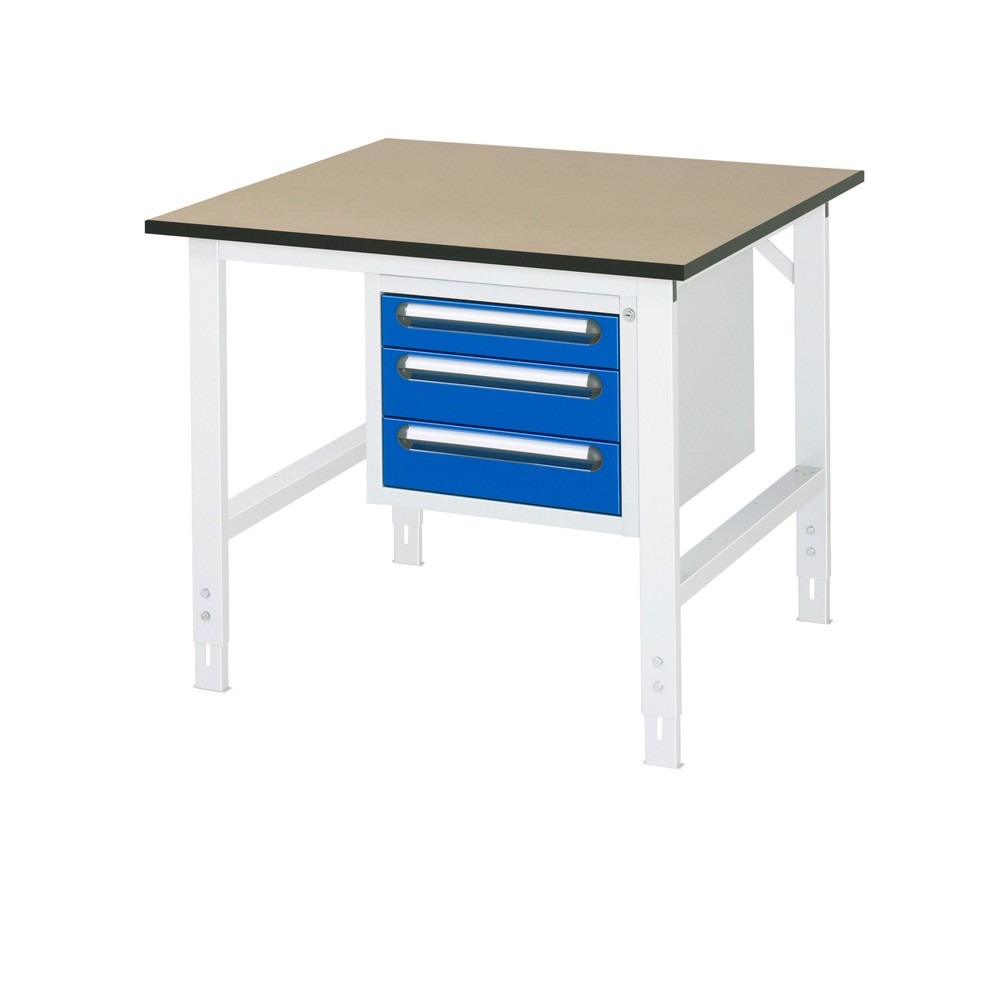 Produktabbildung Nr. 1: RAU höhenverstellbarer Werktisch Serie TOM, HxBxT 760-1.080 x 1.000 x 1.000 mm, 3 Schubladen, MDF Arbeitsplatte