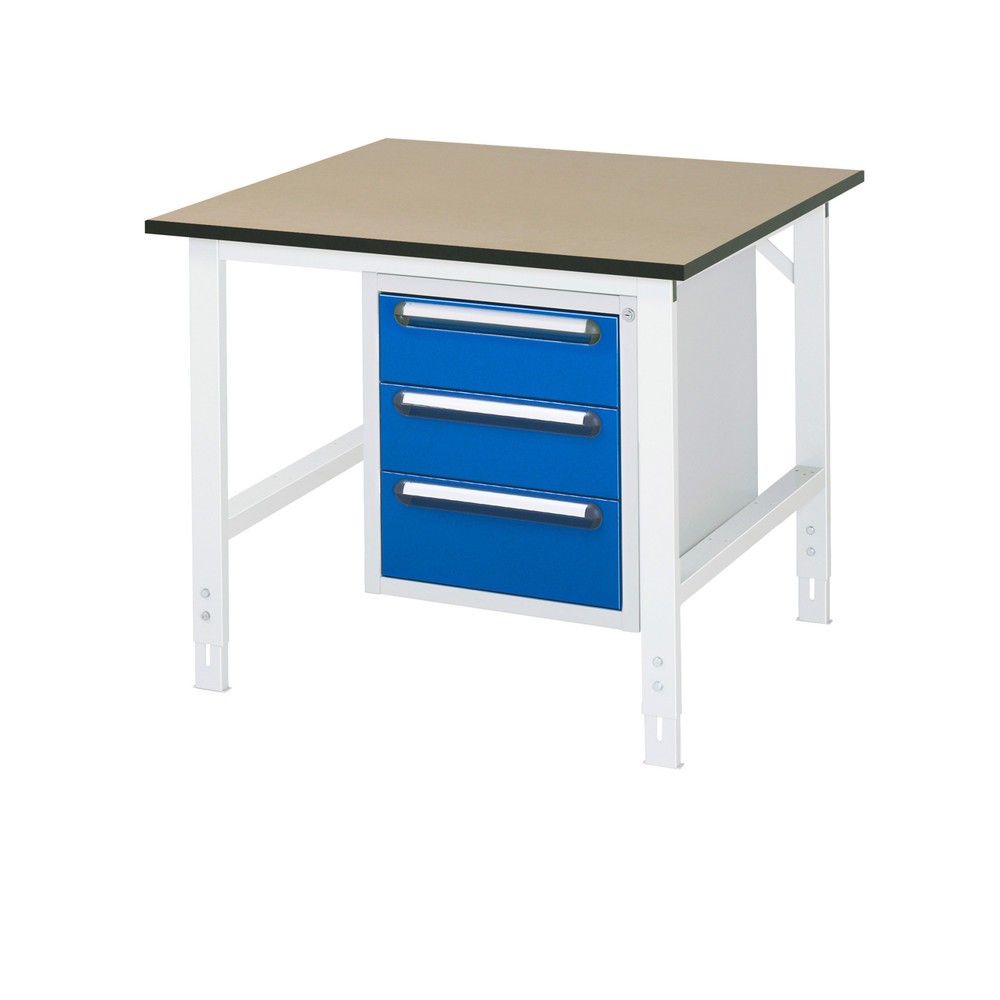 Produktabbildung Nr. 1: RAU höhenverstellbarer Werktisch Serie TOM, HxBxT 760-1.080 x 1.000 x 1.000 mm, 3 Schubladen, MDF Arbeitsplatte