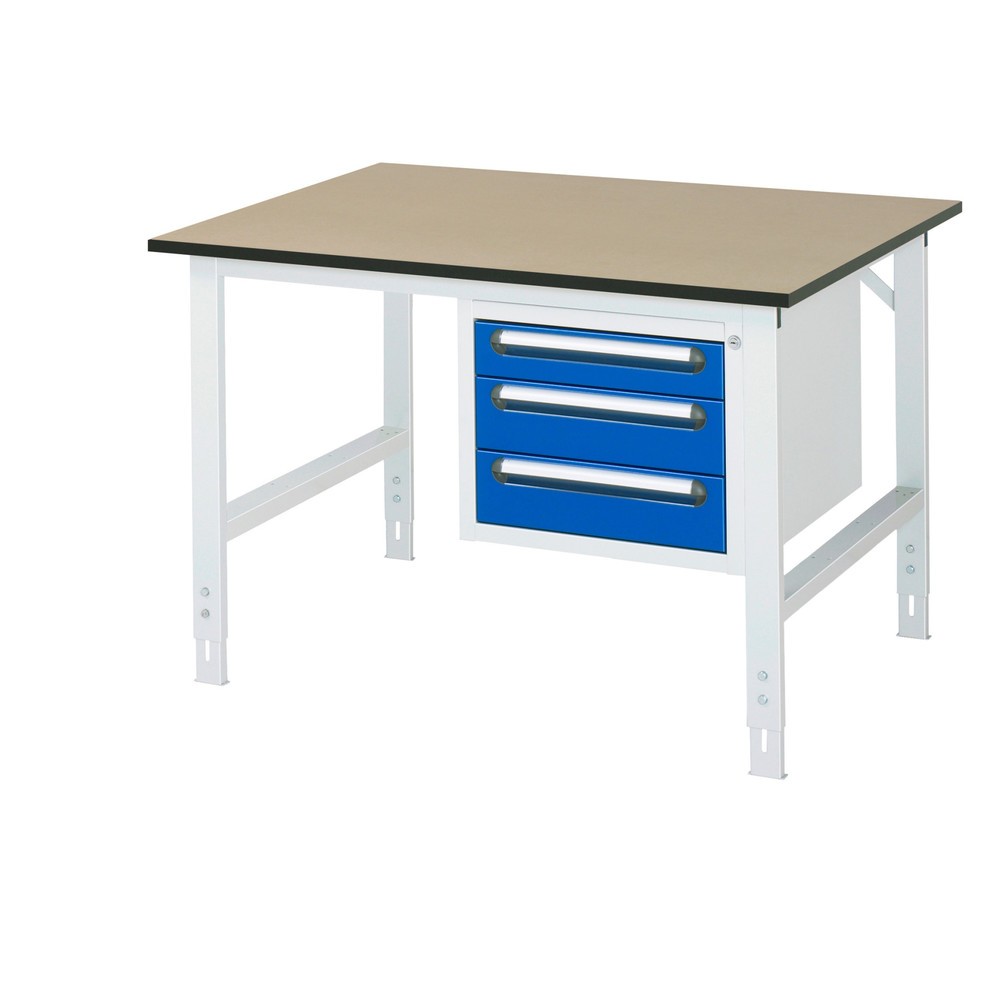 Produktabbildung Nr. 1: RAU höhenverstellbarer Werktisch Serie TOM, HxBxT 760-1.080 x 1.250 x 1.000 mm, 3 Schubladen, MDF Arbeitsplatte
