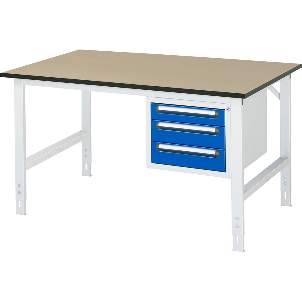 Produktabbildung Nr. 1: RAU höhenverstellbarer Werktisch Serie TOM, HxBxT 760-1.080 x 1.500 x 1.000 mm, 3 Schubladen, MDF Arbeitsplatte