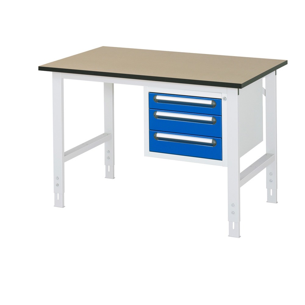 Produktabbildung Nr. 1: RAU höhenverstellbarer Werktisch Serie TOM, HxBxT 760-1.080 x 1.250 x 800 mm, 3 Schubladen, MDF Arbeitsplatte