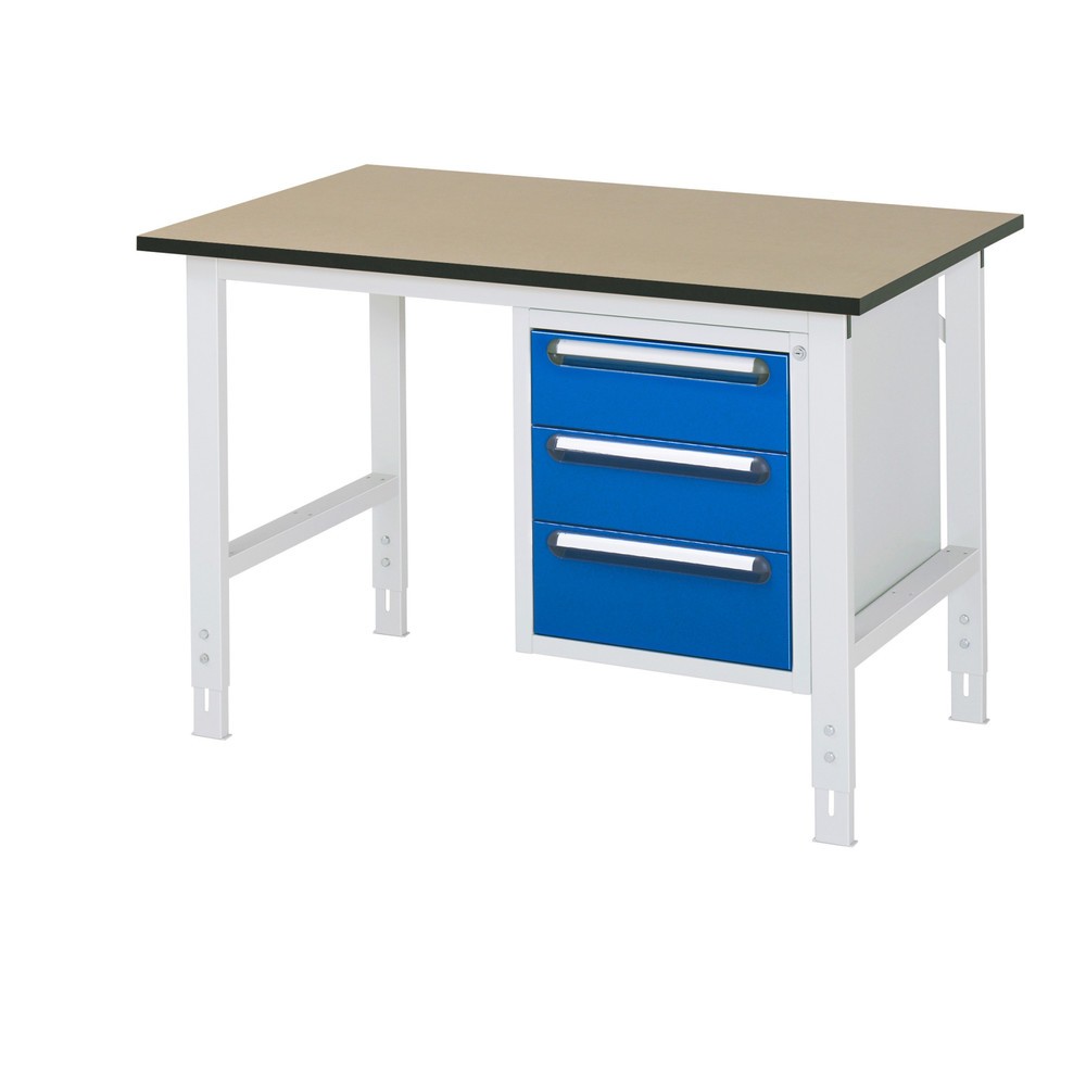 Produktabbildung Nr. 1: RAU höhenverstellbarer Werktisch Serie TOM, HxBxT 760-1.080 x 1.250 x 800 mm, 3 Schubladen, MDF Arbeitsplatte