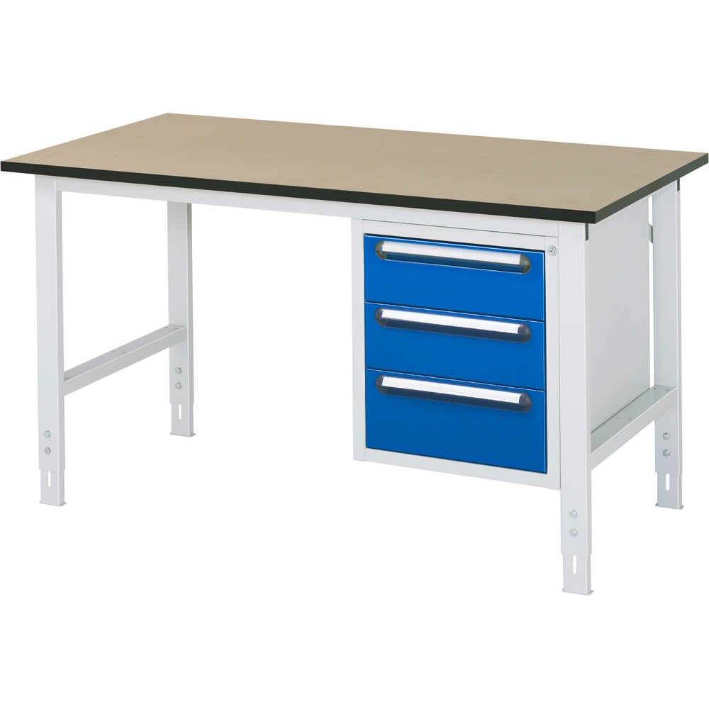 Produktabbildung Nr. 1: RAU höhenverstellbarer Werktisch Serie TOM, HxBxT 760-1.080 x 1.500 x 800 mm, 3 Schubladen, MDF Arbeitsplatte