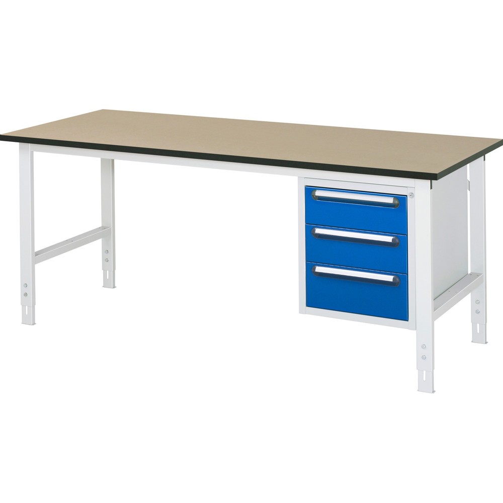 Produktabbildung: RAU höhenverstellbarer Werktisch Serie TOM, HxBxT 760-1.080 x 2.500 x 800 mm, 3 Schubladen, MDF Arbeitsplatte