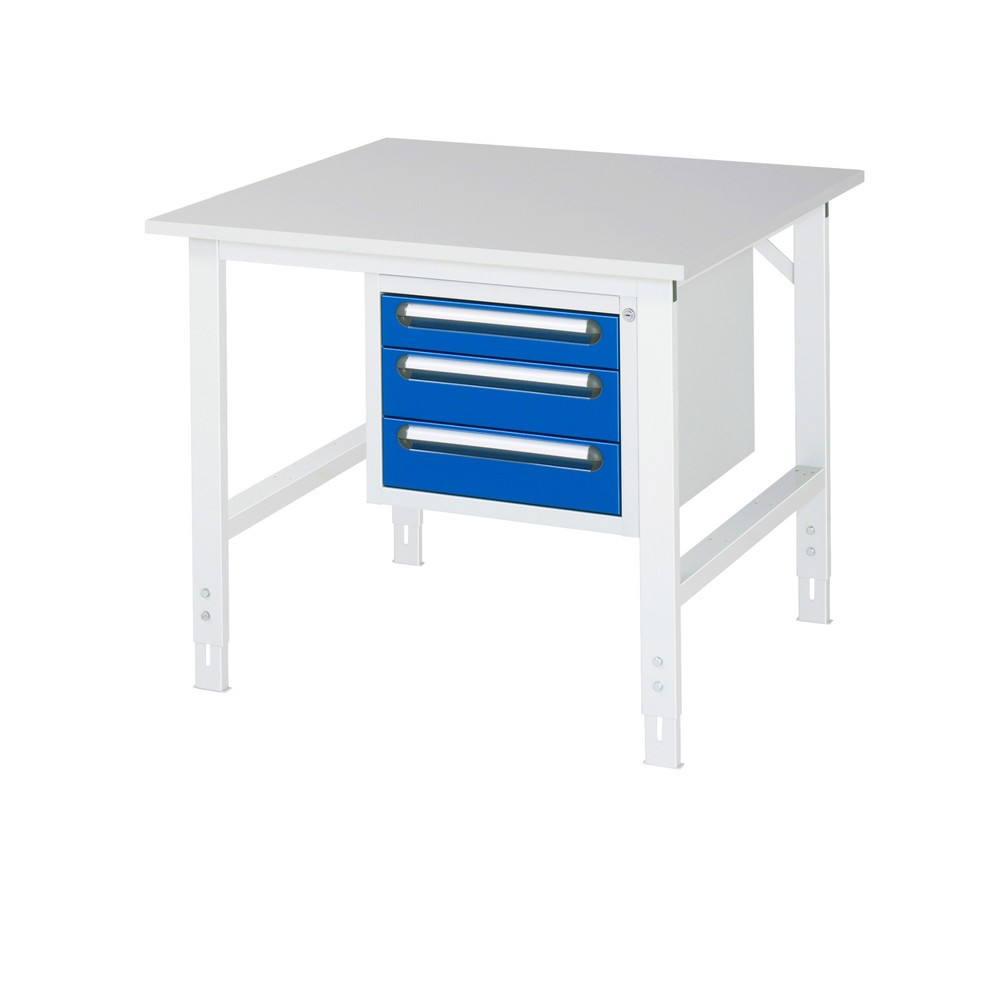 Produktabbildung Nr. 1: RAU höhenverstellbarer Werktisch Serie TOM, HxBxT 760-1.080 x 1.000 x 1.000 mm, 3 Schubladen, Arbeitsplatte Melamin-Belag