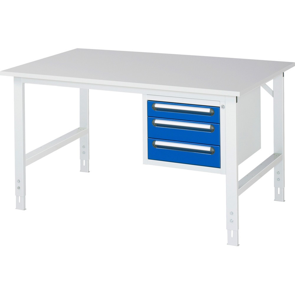 Produktabbildung Nr. 1: RAU höhenverstellbarer Werktisch Serie TOM, HxBxT 760-1.080 x 1.500 x 1.000 mm, 3 Schubladen, Arbeitsplatte Melamin-Belag
