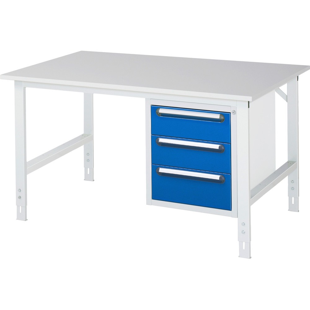 Produktabbildung Nr. 1: RAU höhenverstellbarer Werktisch Serie TOM, HxBxT 760-1.080 x 1.500 x 1.000 mm, 3 Schubladen, Arbeitsplatte Melamin-Belag