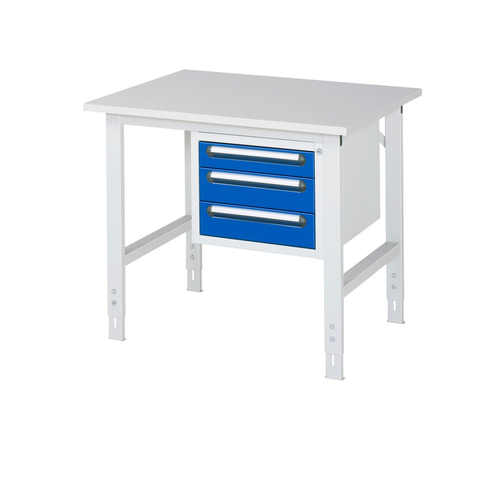Produktabbildung Nr. 1: RAU höhenverstellbarer Werktisch Serie TOM, HxBxT 760-1.080 x 1.000 x 800 mm, 3 Schubladen, Arbeitsplatte Melamin-Belag