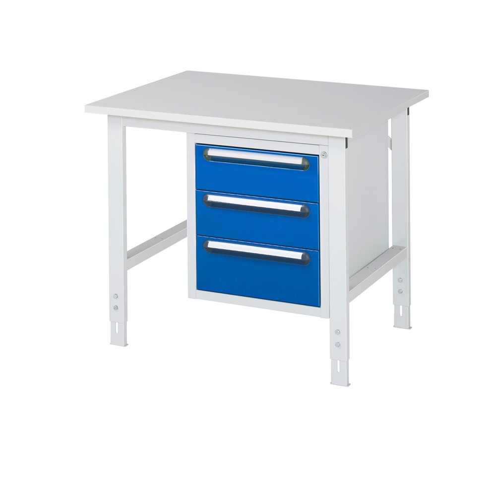 Produktabbildung Nr. 1: RAU höhenverstellbarer Werktisch Serie TOM, HxBxT 760-1.080 x 1.000 x 800 mm, 3 Schubladen, Arbeitsplatte Melamin-Belag