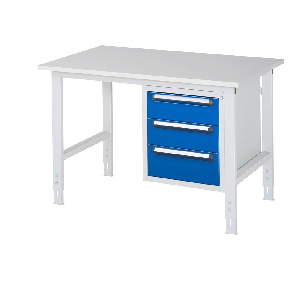 Produktabbildung Nr. 1: RAU höhenverstellbarer Werktisch Serie TOM, HxBxT 760-1.080 x 1.250 x 800 mm, 3 Schubladen, Arbeitsplatte Melamin-Belag