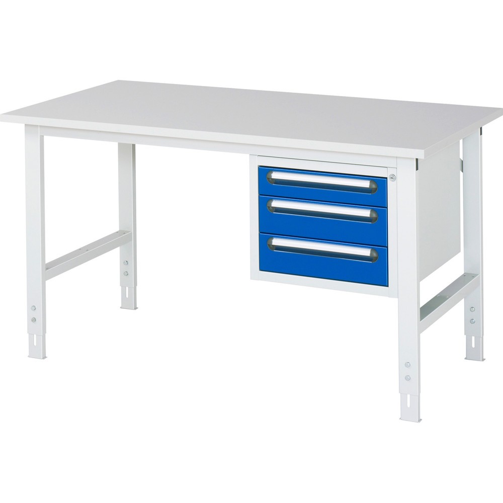 Produktabbildung Nr. 1: RAU höhenverstellbarer Werktisch Serie TOM, HxBxT 760-1.080 x 1.500 x 800 mm, 3 Schubladen, Arbeitsplatte Melamin-Belag