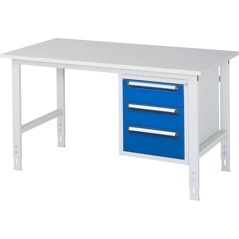 Produktabbildung Nr. 1: RAU höhenverstellbarer Werktisch Serie TOM, HxBxT 760-1.080 x 1.500 x 800 mm, 3 Schubladen, Arbeitsplatte Melamin-Belag