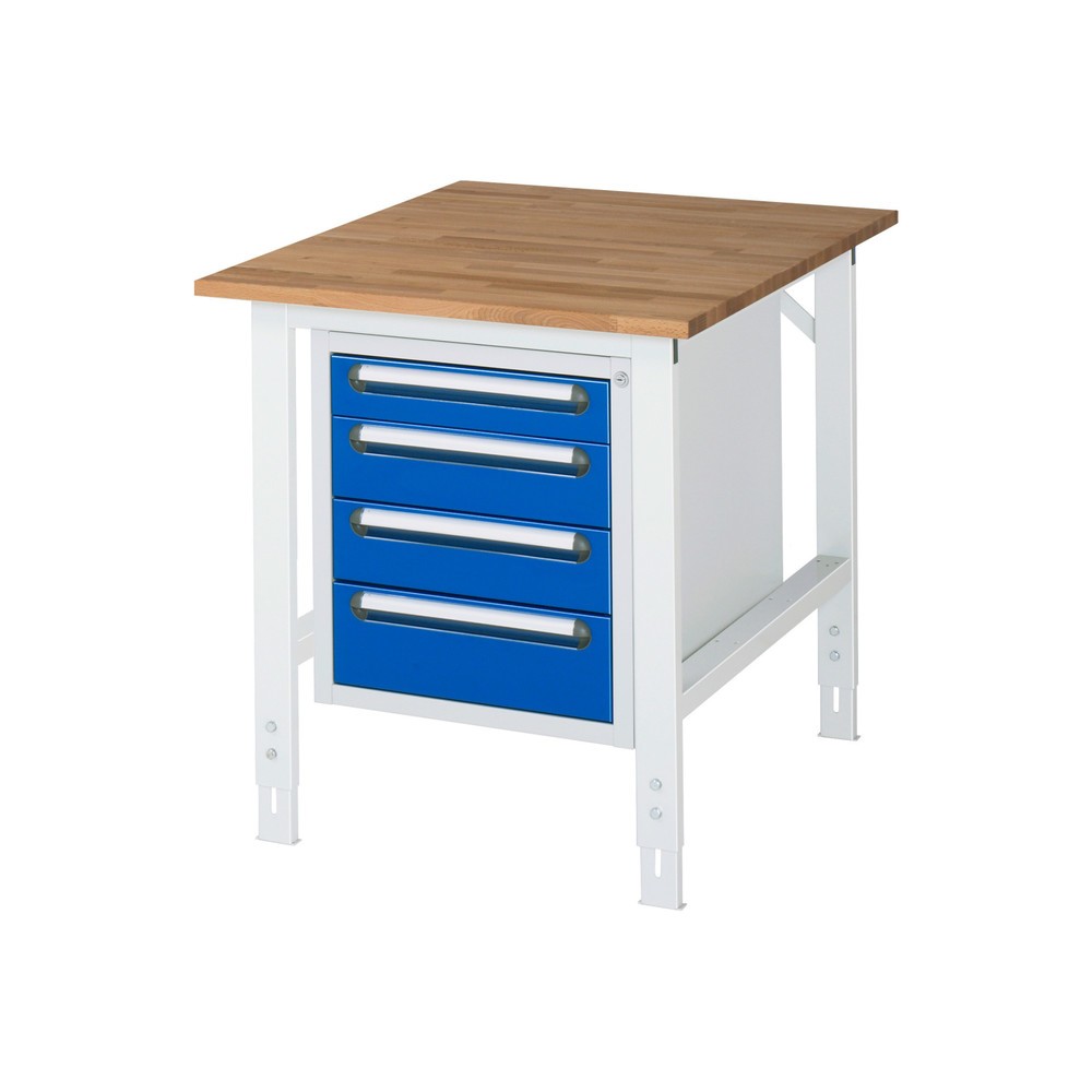 Produktabbildung Nr. 1: RAU höhenverstellbarer Werktisch Serie TOM, HxBxT 760-1.080 x 750 x 1.000 mm, 4 Schubladen, Arbeitsplatte Buche-Massiv