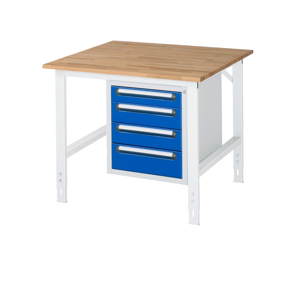 Produktabbildung Nr. 1: RAU höhenverstellbarer Werktisch Serie TOM, HxBxT 760-1.080 x 1.000 x 1.000 mm, 4 Schubladen, Arbeitsplatte Buche-Massiv