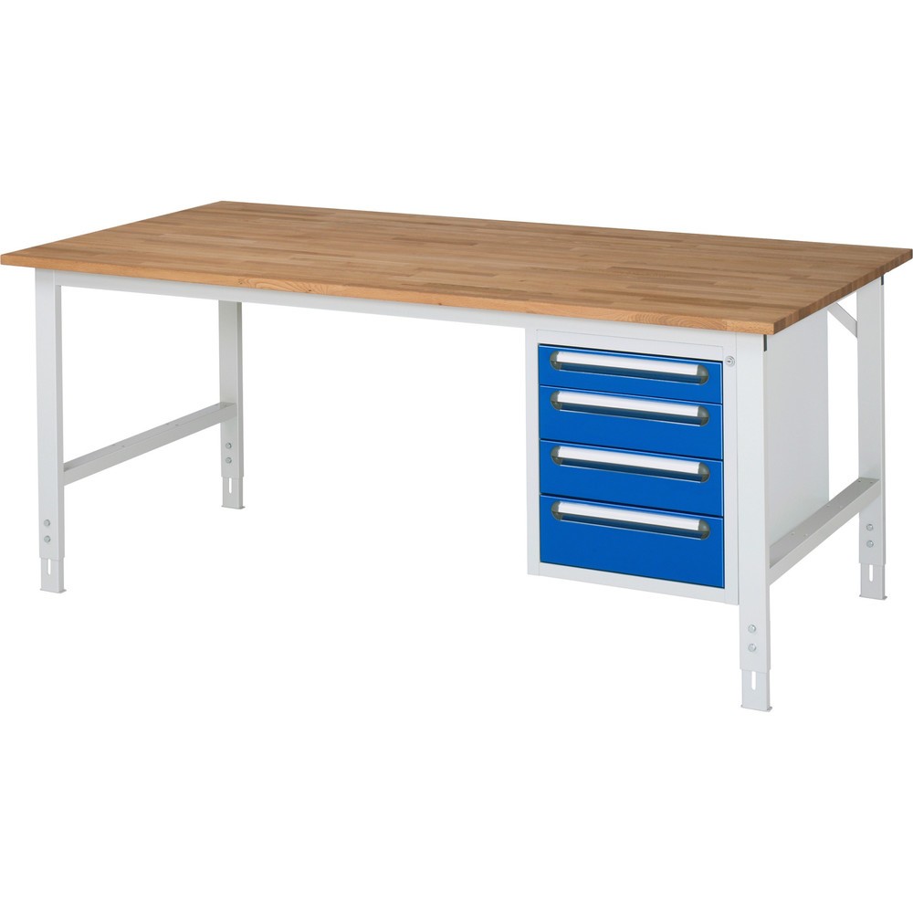 Produktabbildung Nr. 1: RAU höhenverstellbarer Werktisch Serie TOM, HxBxT 760-1.080 x 2.500 x 1.000 mm, 4 Schubladen, Arbeitsplatte Buche-Massiv