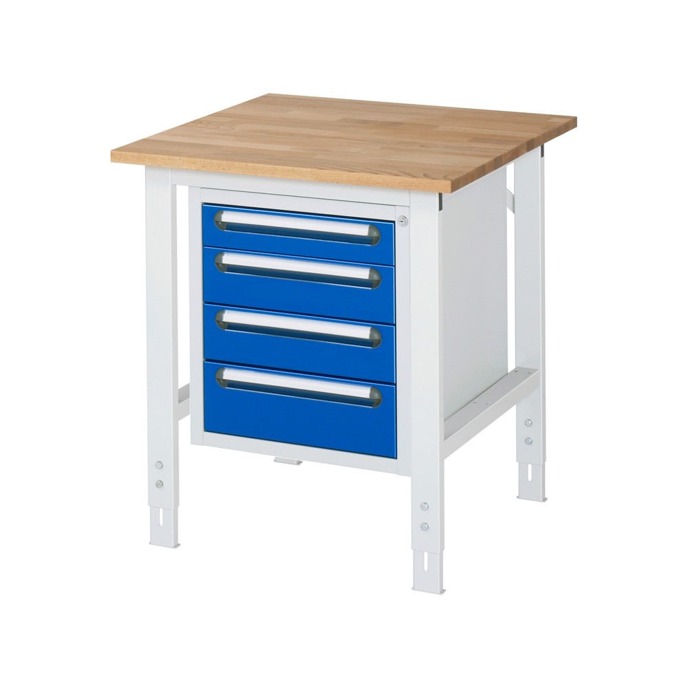 Produktabbildung Nr. 1: RAU höhenverstellbarer Werktisch Serie TOM, HxBxT 760-1.080 x 750 x 800 mm, 4 Schubladen, Arbeitsplatte Buche-Massiv
