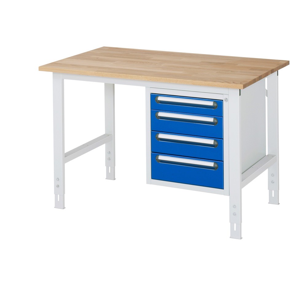 Produktabbildung Nr. 1: RAU höhenverstellbarer Werktisch Serie TOM, HxBxT 760-1.080 x 1.250 x 800 mm, 4 Schubladen, Arbeitsplatte Buche-Massiv