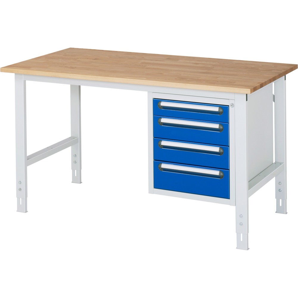 Produktabbildung Nr. 1: RAU höhenverstellbarer Werktisch Serie TOM, HxBxT 760-1.080 x 1.500 x 800 mm, 4 Schubladen, Arbeitsplatte Buche-Massiv
