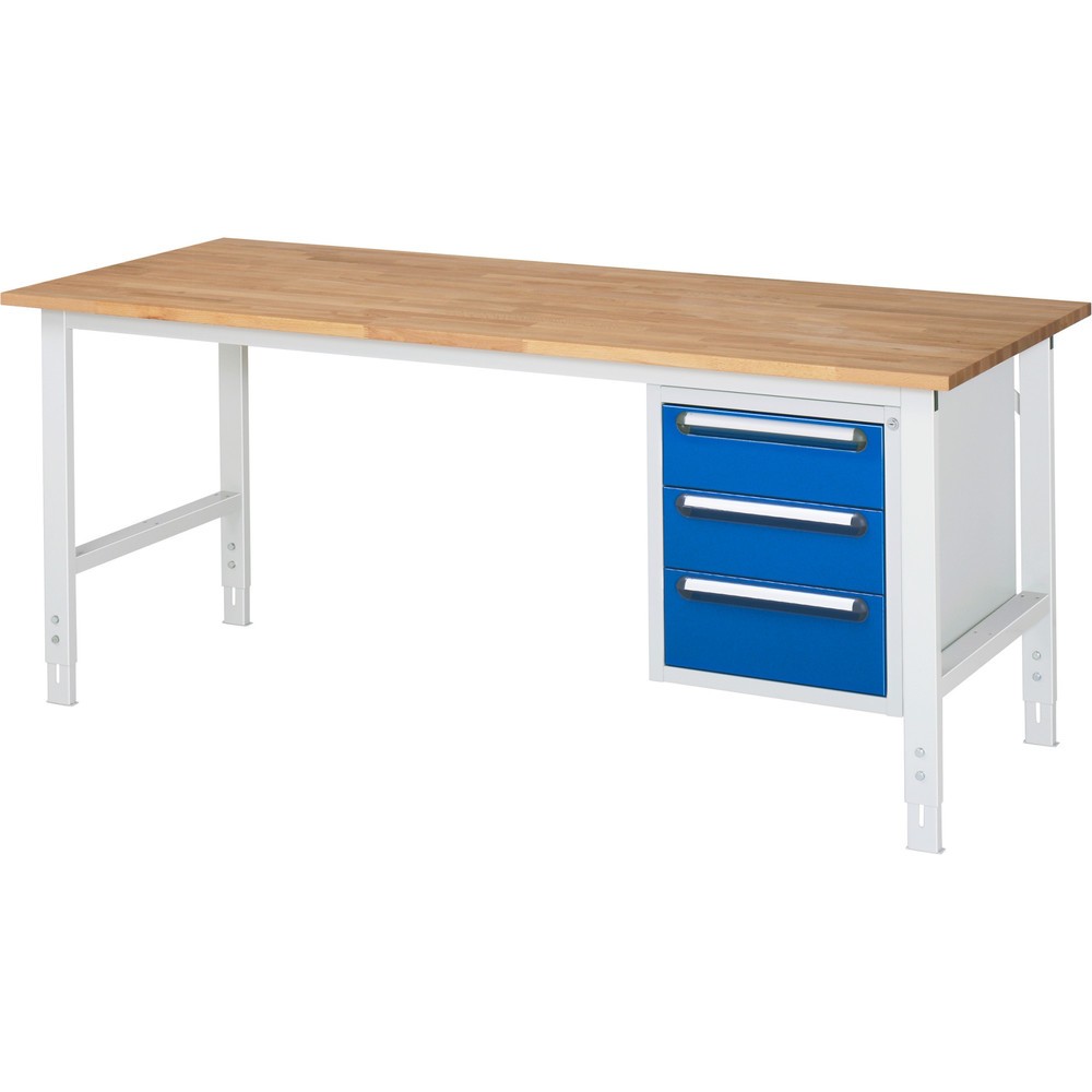Produktabbildung Nr. 1: RAU höhenverstellbarer Werktisch Serie TOM, HxBxT 760-1.080 x 2.500 x 800 mm, 4 Schubladen, Arbeitsplatte Buche-Massiv