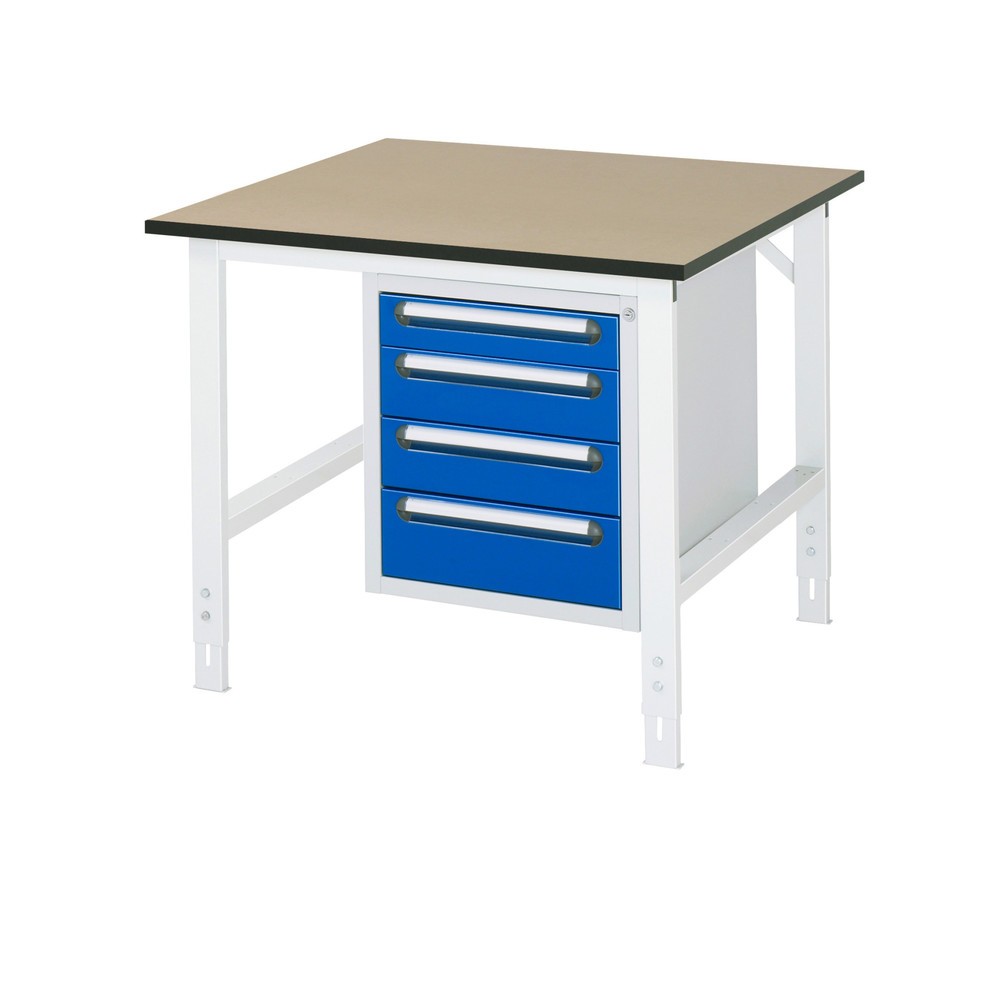 Produktabbildung Nr. 1: RAU höhenverstellbarer Werktisch Serie TOM, HxBxT 760-1.080 x 1.000 x 1.000 mm, 4 Schubladen, MDF Arbeitsplatte