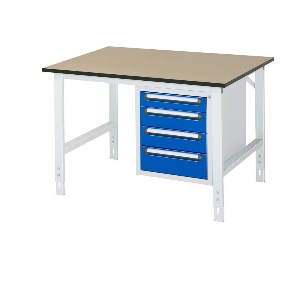 Produktabbildung Nr. 1: RAU höhenverstellbarer Werktisch Serie TOM, HxBxT 760-1.080 x 1.250 x 1.000 mm, 4 Schubladen, MDF Arbeitsplatte