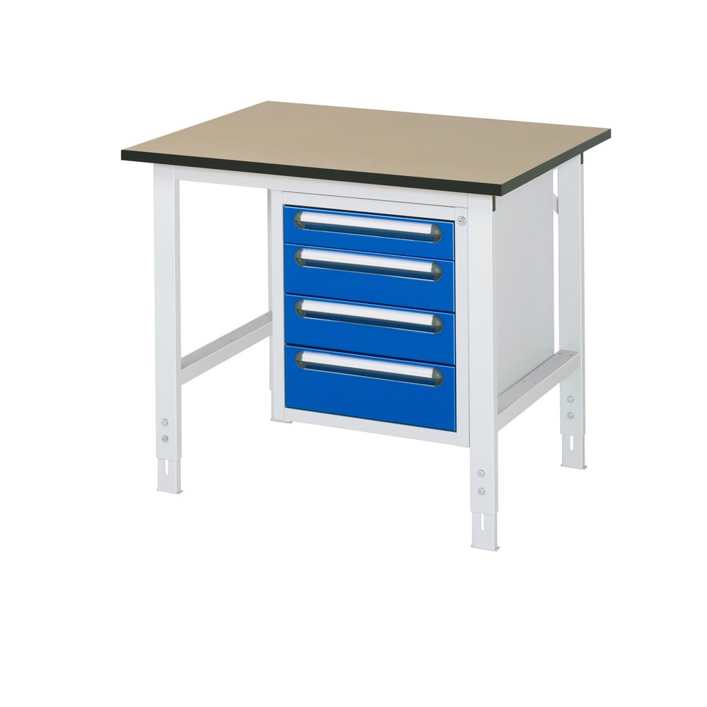 Produktabbildung Nr. 1: RAU höhenverstellbarer Werktisch Serie TOM, HxBxT 760-1.080 x 1.000 x 800 mm, 4 Schubladen, MDF Arbeitsplatte