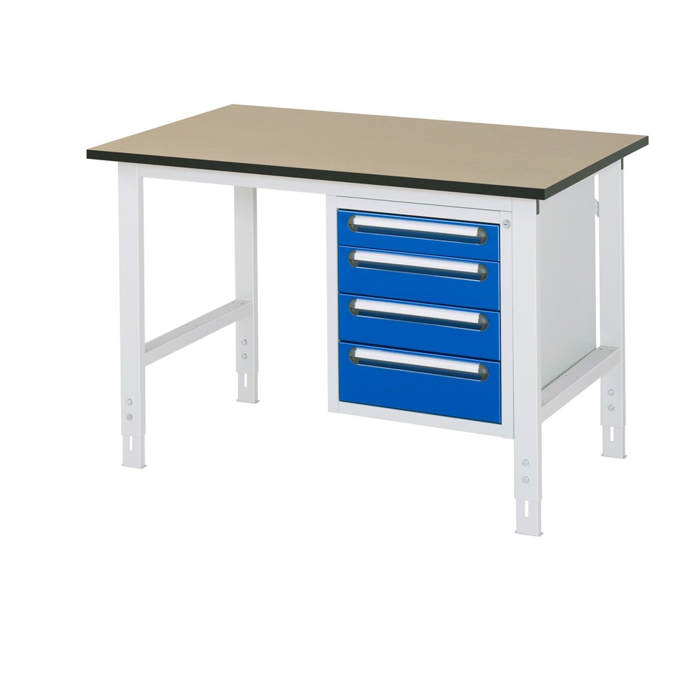 Produktabbildung Nr. 1: RAU höhenverstellbarer Werktisch Serie TOM, HxBxT 760-1.080 x 1.250 x 800 mm, 4 Schubladen, MDF Arbeitsplatte